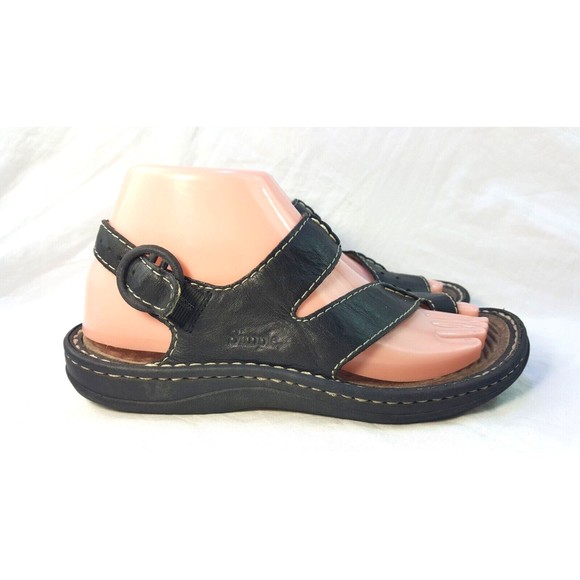 SIMPLE Brand Sandals Black Leather Toe Thong Ankle Strap Sandal Women's Size 6.5 - Picture 1 of 7